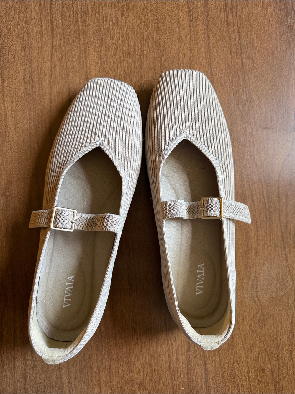 Vivaia Women’s Cream Knit Mary Jane Loafers